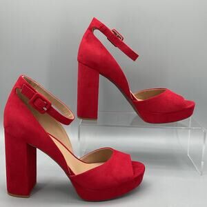 NEW Sun + Stone Women’s Reema Peep Toe Platform Sandals Cherry Size 10M